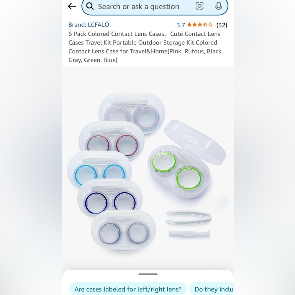 6 Pack Colored Contact Lens Cases, (Pink, Rufous, Black, Gray, Green, Blue)